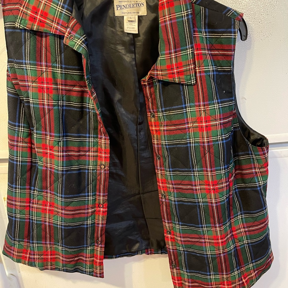 Pendleton Plaid Vest 100% Wool Shell/Poly Lining … - image 1